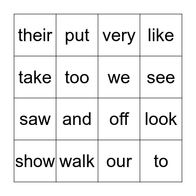 Sight Words 4 Bingo Card