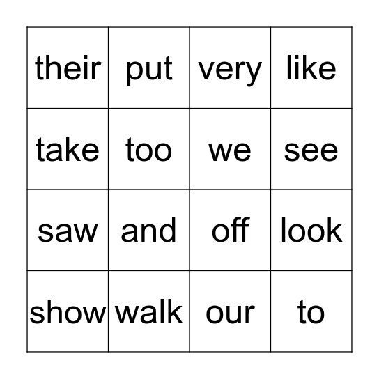 Sight Words 4 Bingo Card