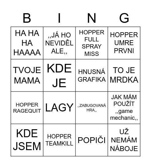 HOPPER Bingo Card