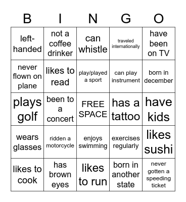 Icebreaker Bingo Card