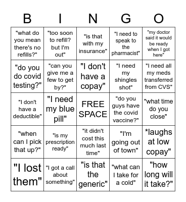 Pharmacy Bingo Card