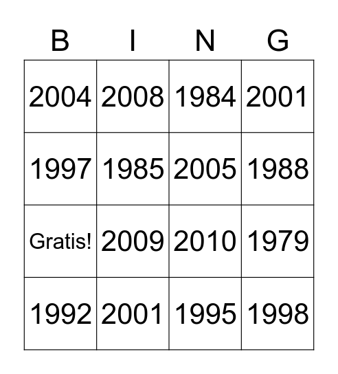 Los Años Bingo Card