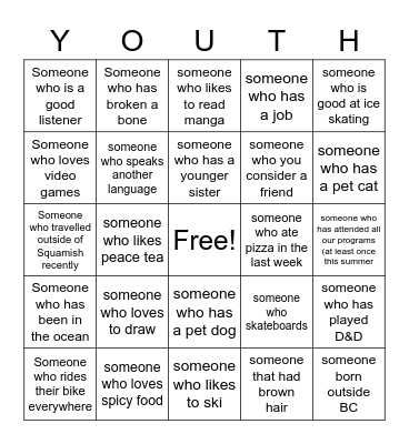 social bingo Card