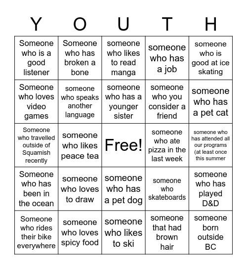 social bingo Card