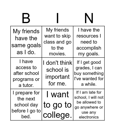 Change Anything Bingo Card