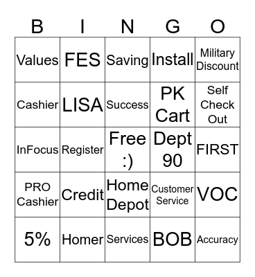 Cashier Appreciation 2015 Bingo Card