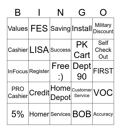 Cashier Appreciation 2015 Bingo Card