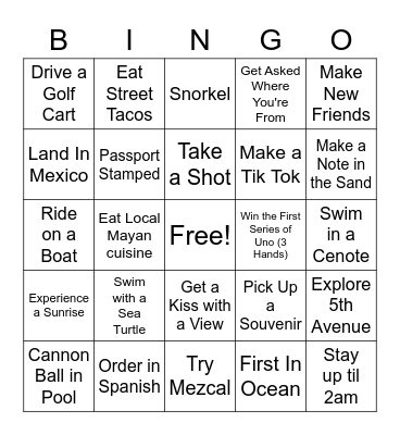 Playa Del Carmen Baecation 2022 Bingo Card