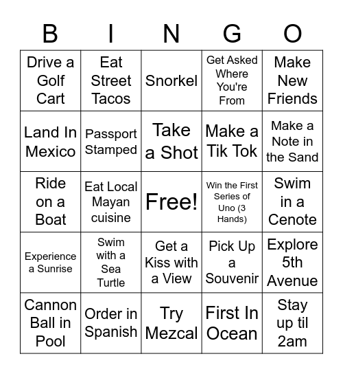 Playa Del Carmen Baecation 2022 Bingo Card