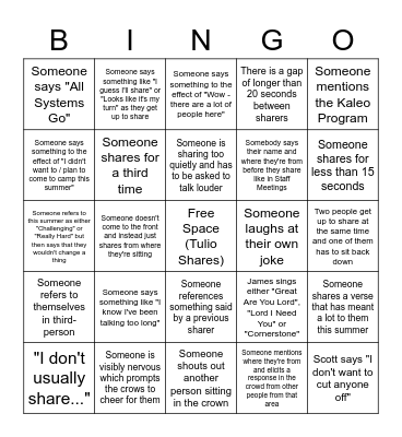 Sharing Bingo 2022 Bingo Card