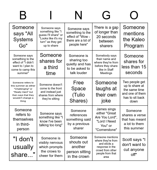 Sharing Bingo 2022 Bingo Card