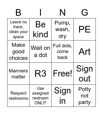 Restroom Bingo Card