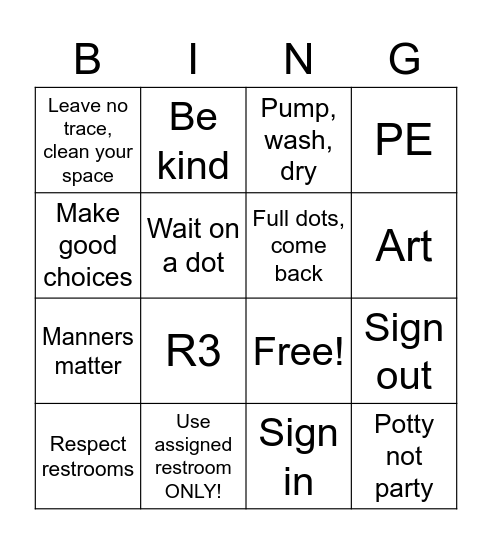 Restroom Bingo Card