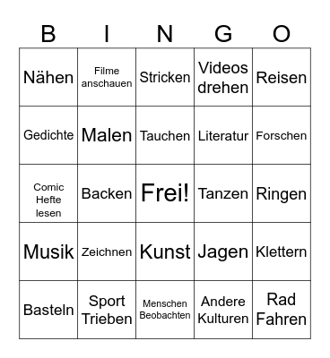 Interessen Bingo Card
