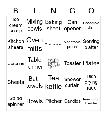 Bridal Shower Gift Bingo Card