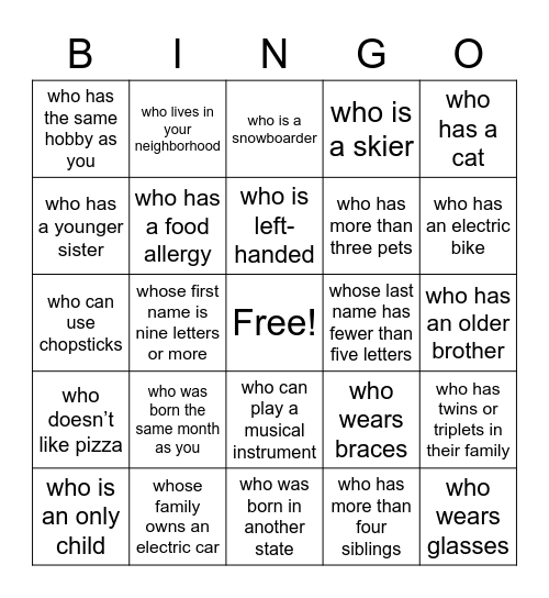 Find someone… Bingo Card
