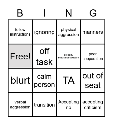 PASS Skills Bingo Card