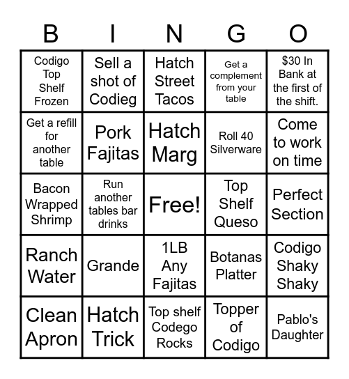 Server Bingo Card