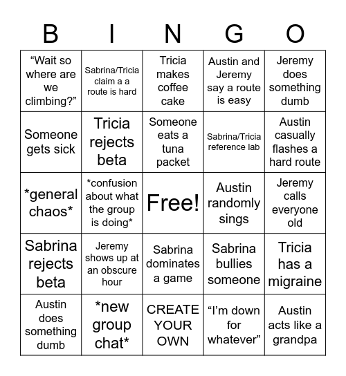 Friendship Bingo Card