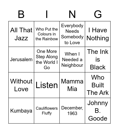 Musicals Bingo Card