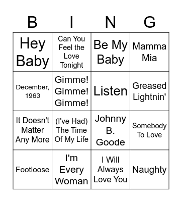 Musicals Bingo Card