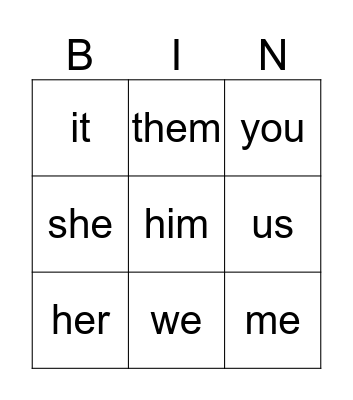 Object Pronouns Bingo Card