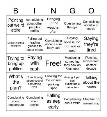 Old FL People Bingo Card