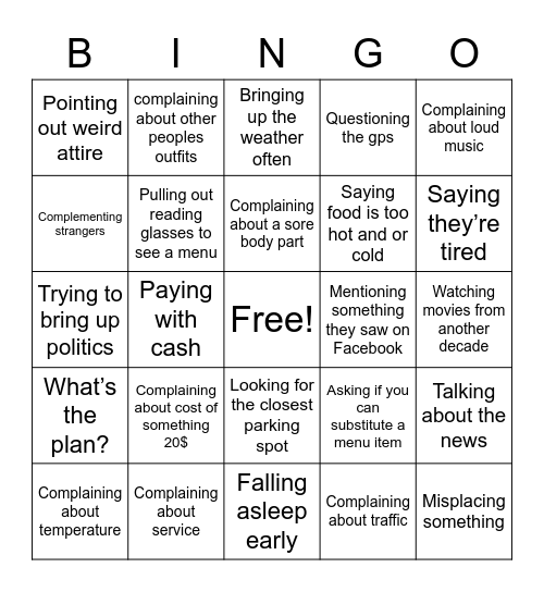 Old FL People Bingo Card