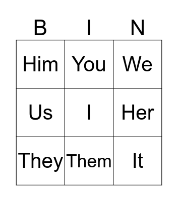Object Pronouns Bingo Card