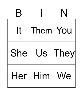Object Pronouns Bingo Card