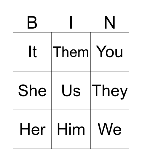Object Pronouns Bingo Card