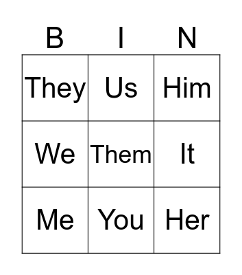 Object Pronouns Bingo Card