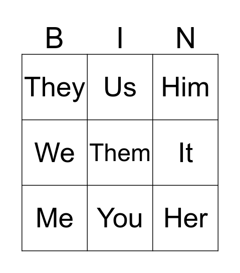 Object Pronouns Bingo Card