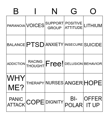 MENTAL HEALTH BINGO Card