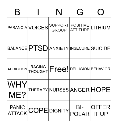 MENTAL HEALTH BINGO Card