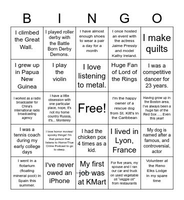 Fun Facts Bingo Card