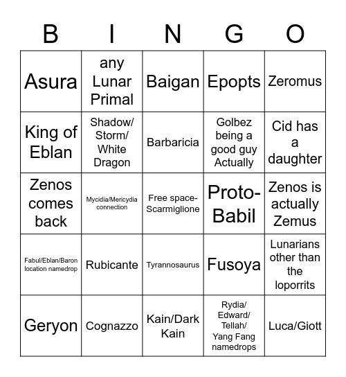 FFXIV 6.2 patch is just IV bingo card Bingo Card
