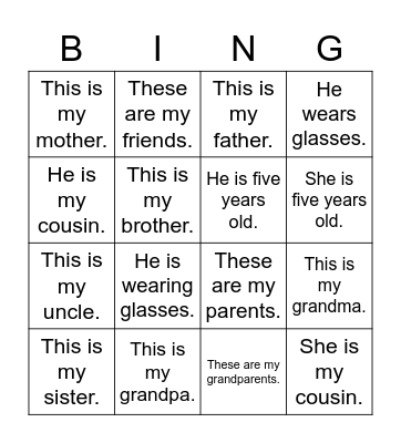 My Family Bingo Card