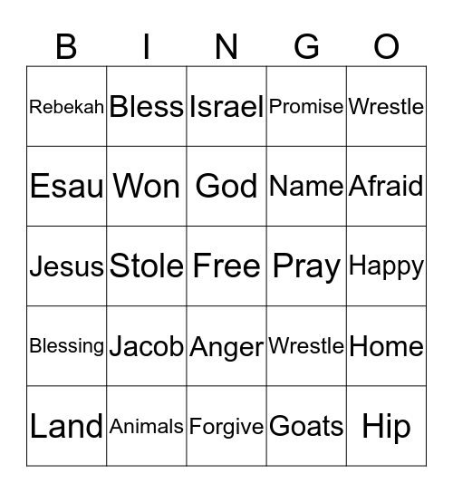 Jacob's Bingo Card