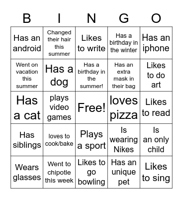 Ice-Ice Breaker! Bingo Card