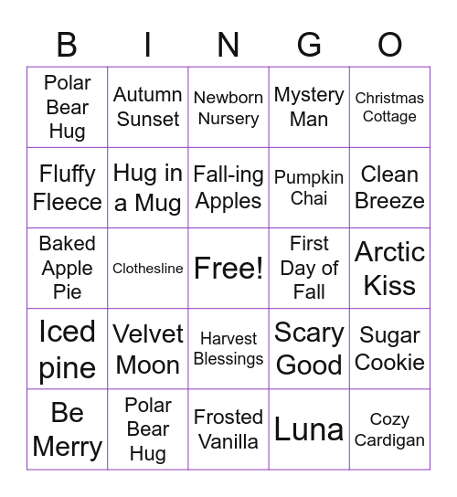 Scentsy Bingo Card