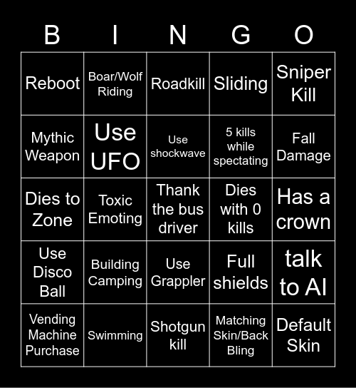 Steve Bingo Card