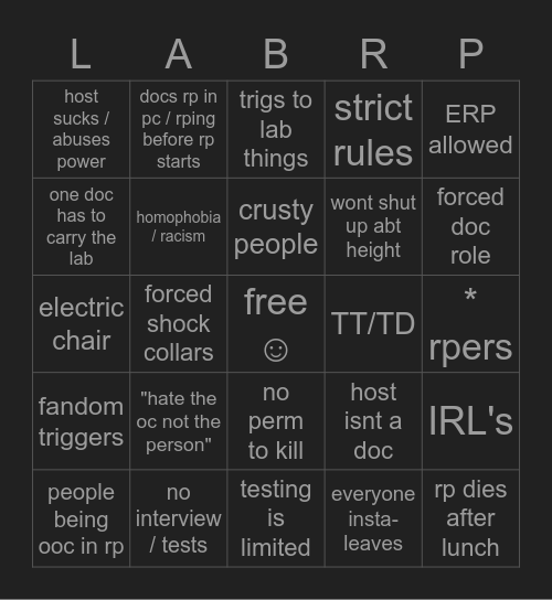 pt lab (leave if bingo) Bingo Card