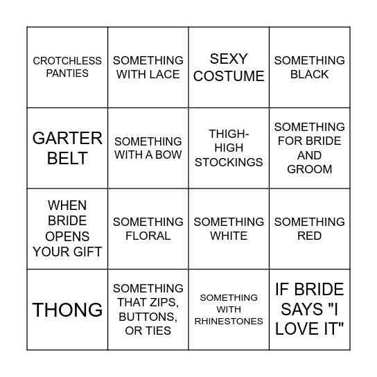 Lingerie Bridal BINGO Card