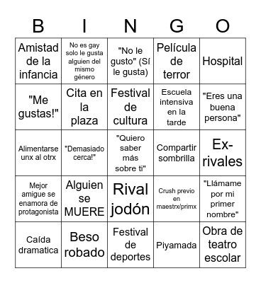 Cliques en la manga/manhua/manwa gay Bingo Card