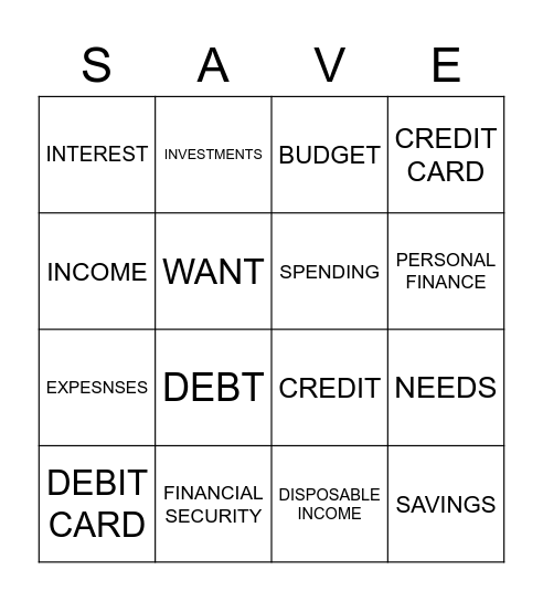 PERSONAL FINANCE Bingo Card