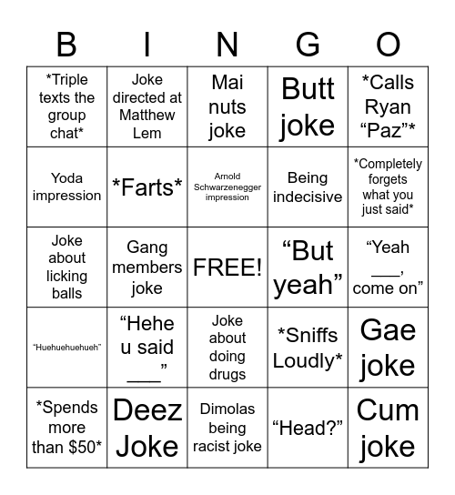 Yejin Kim Bingo Card