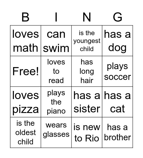 BACK TO SCHOOL Bingo Card