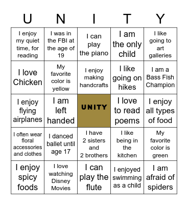 Columbia Sisters "UNITY" Bingo Card