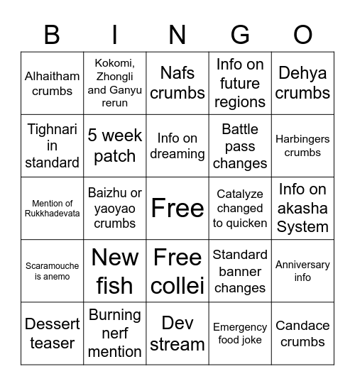 3.0 livestream Bingo Card